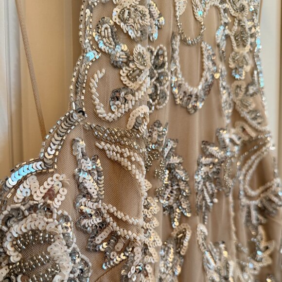 Adrianna Papell Beaded Cocktail Dress – Size 6 – Nude & Silver - Picture 2 of 9